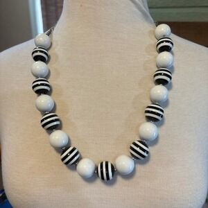 Art Deco Chunky Lucite Black and White Striped Statement Necklace